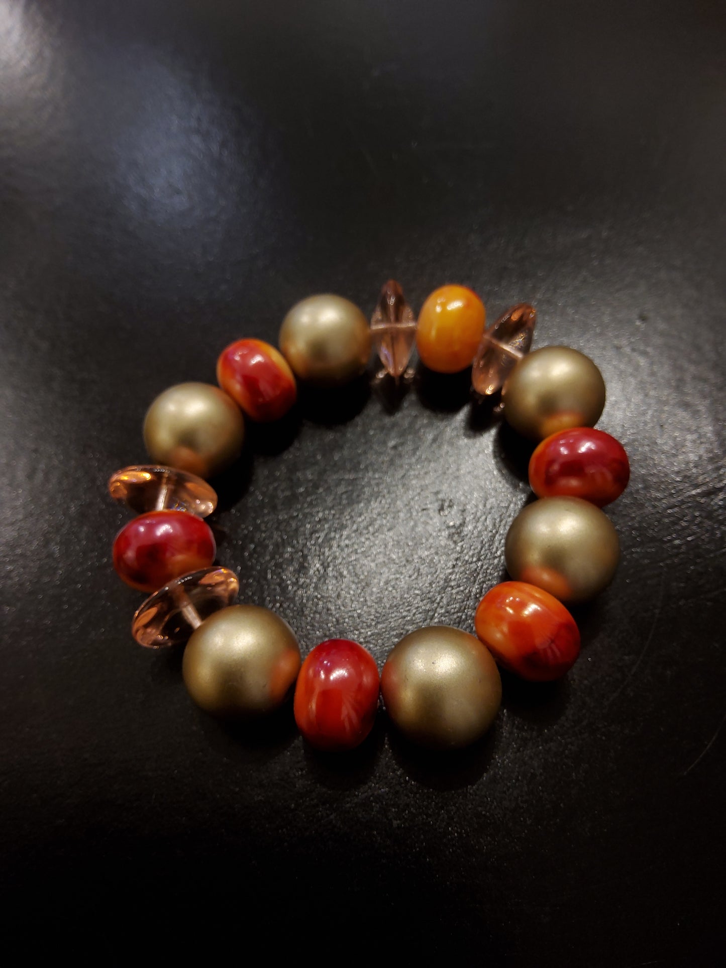Red & Gold Beaded Bracelet With Czech Glass