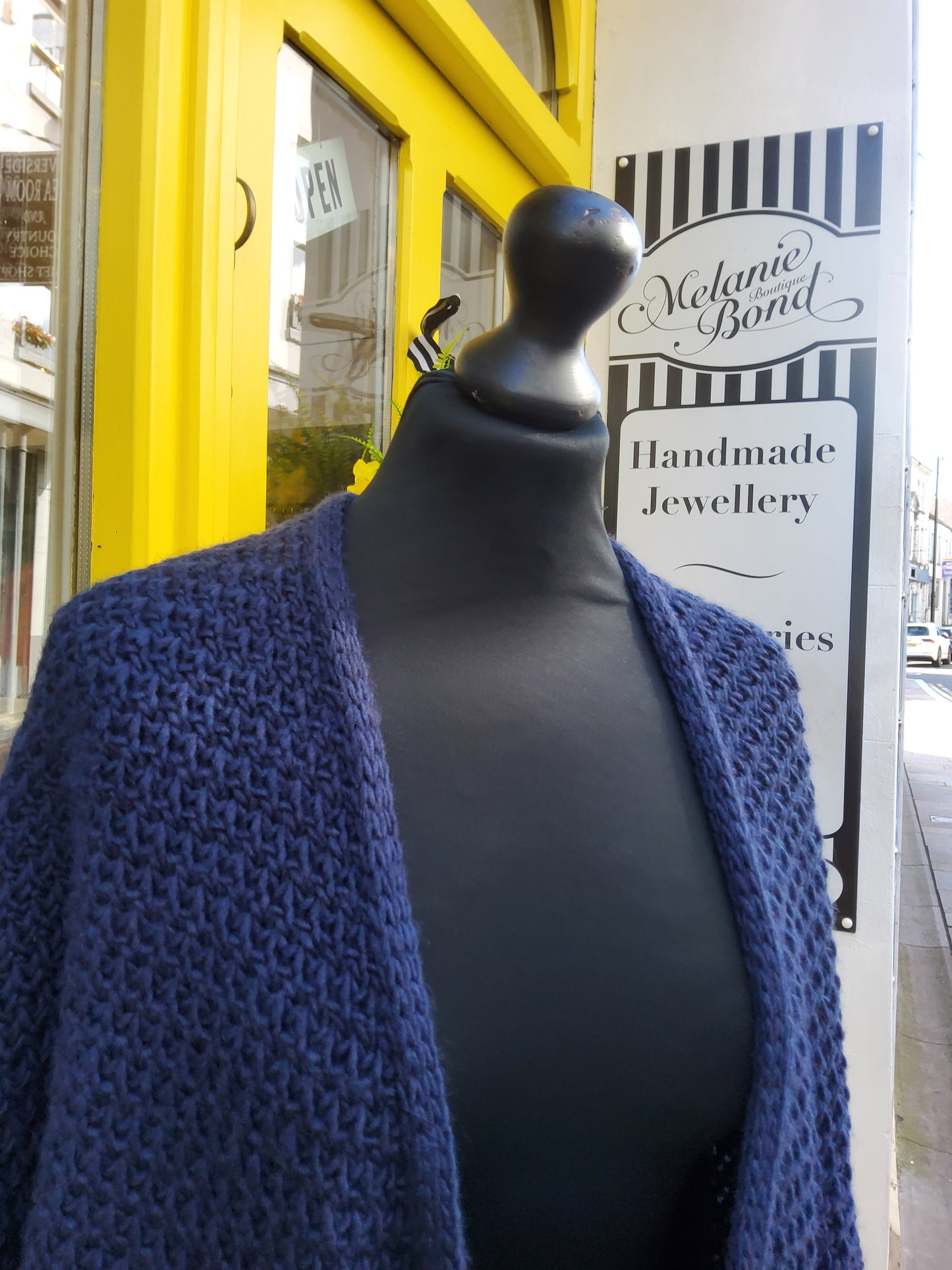Navy Open Knitted Cardigan with Pockets