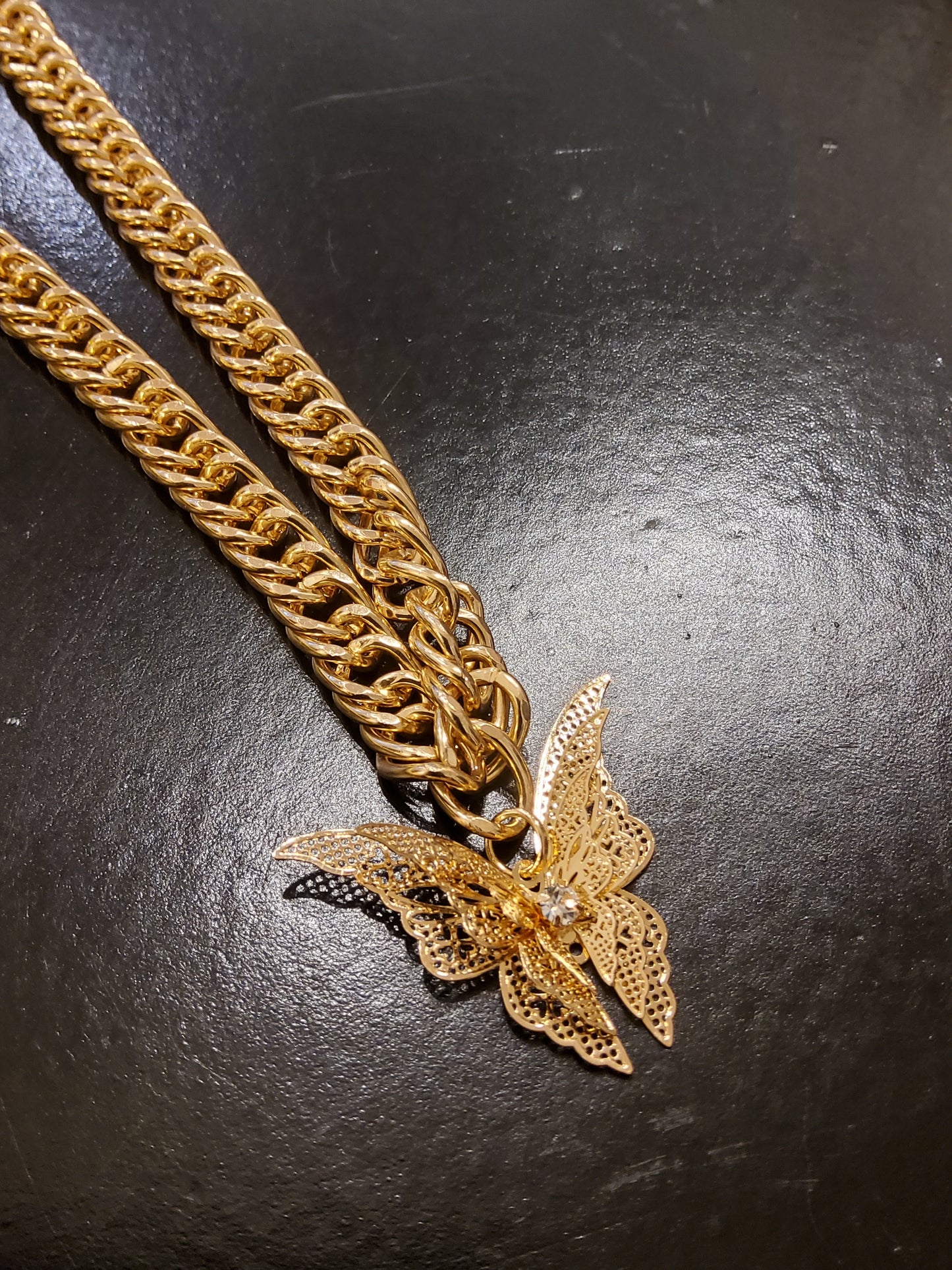 Light Gold Diamanté Butterfly Necklace