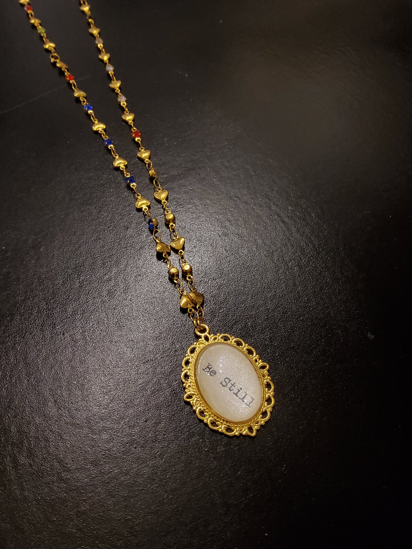 'Be Still' Heart and Diamanté Chain Gold Necklace