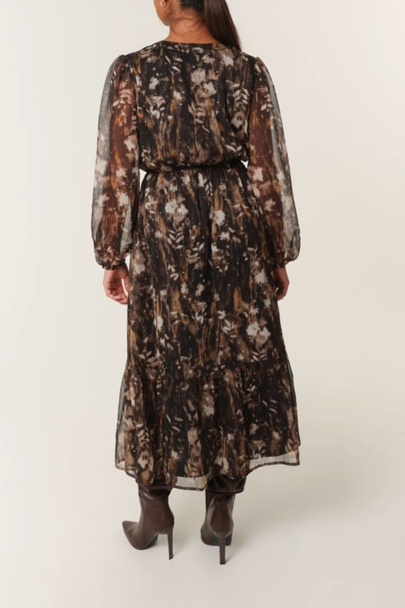 Leaf Print Diamanté Chiffon Dress