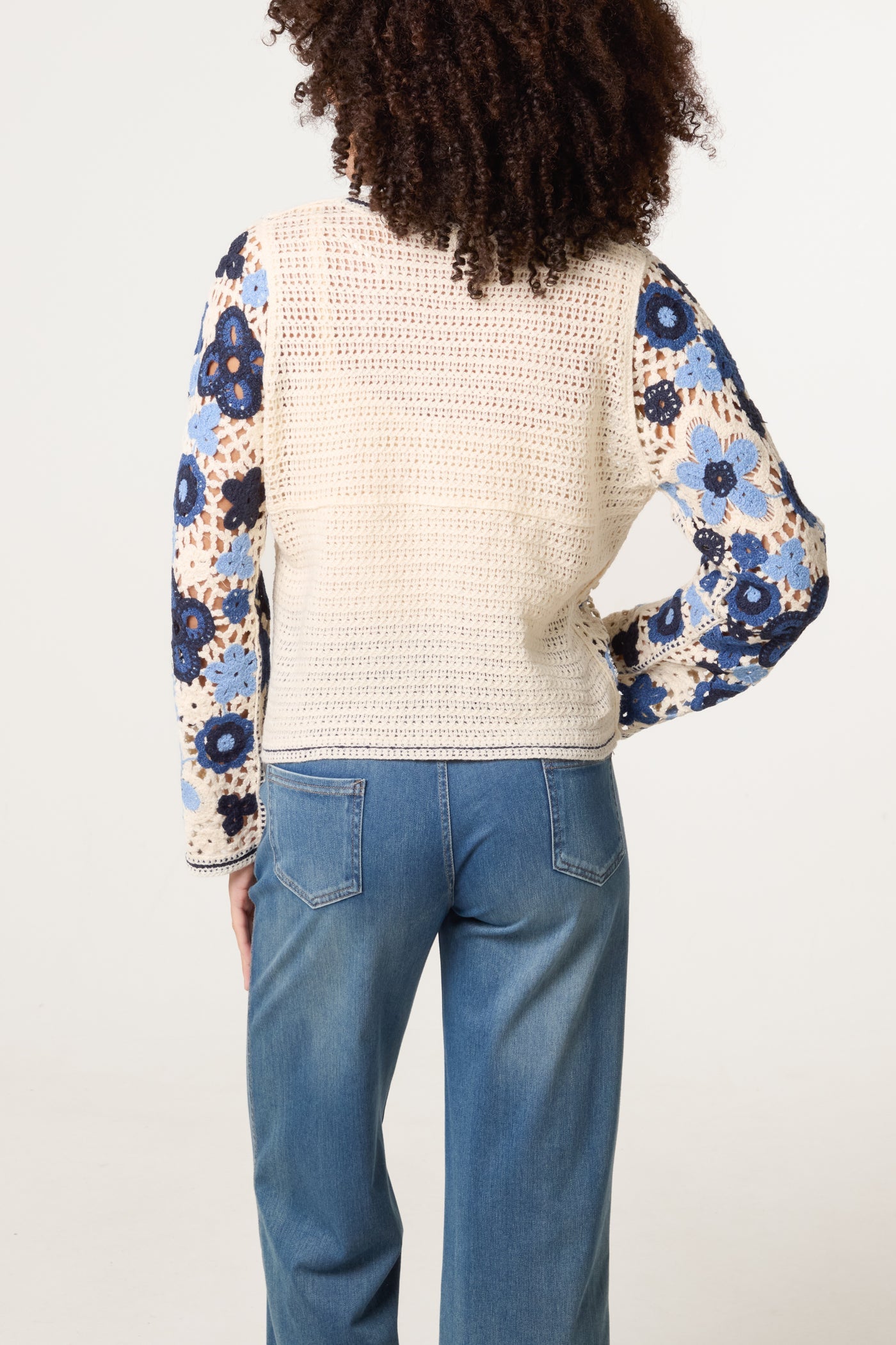 Blue Beaded Crochet Cardigan