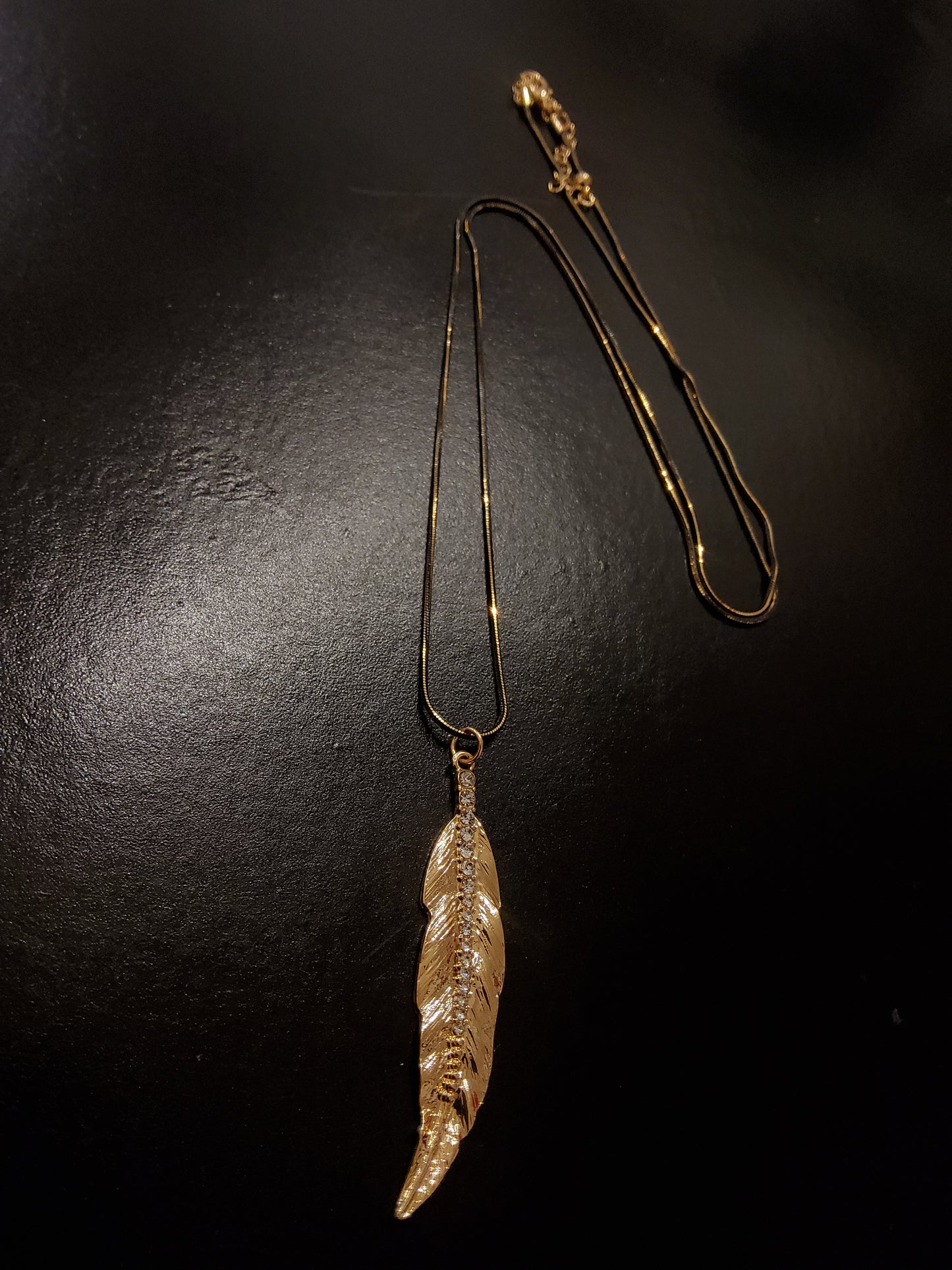 Diamanté Gold Feather Necklace with Black and Gold