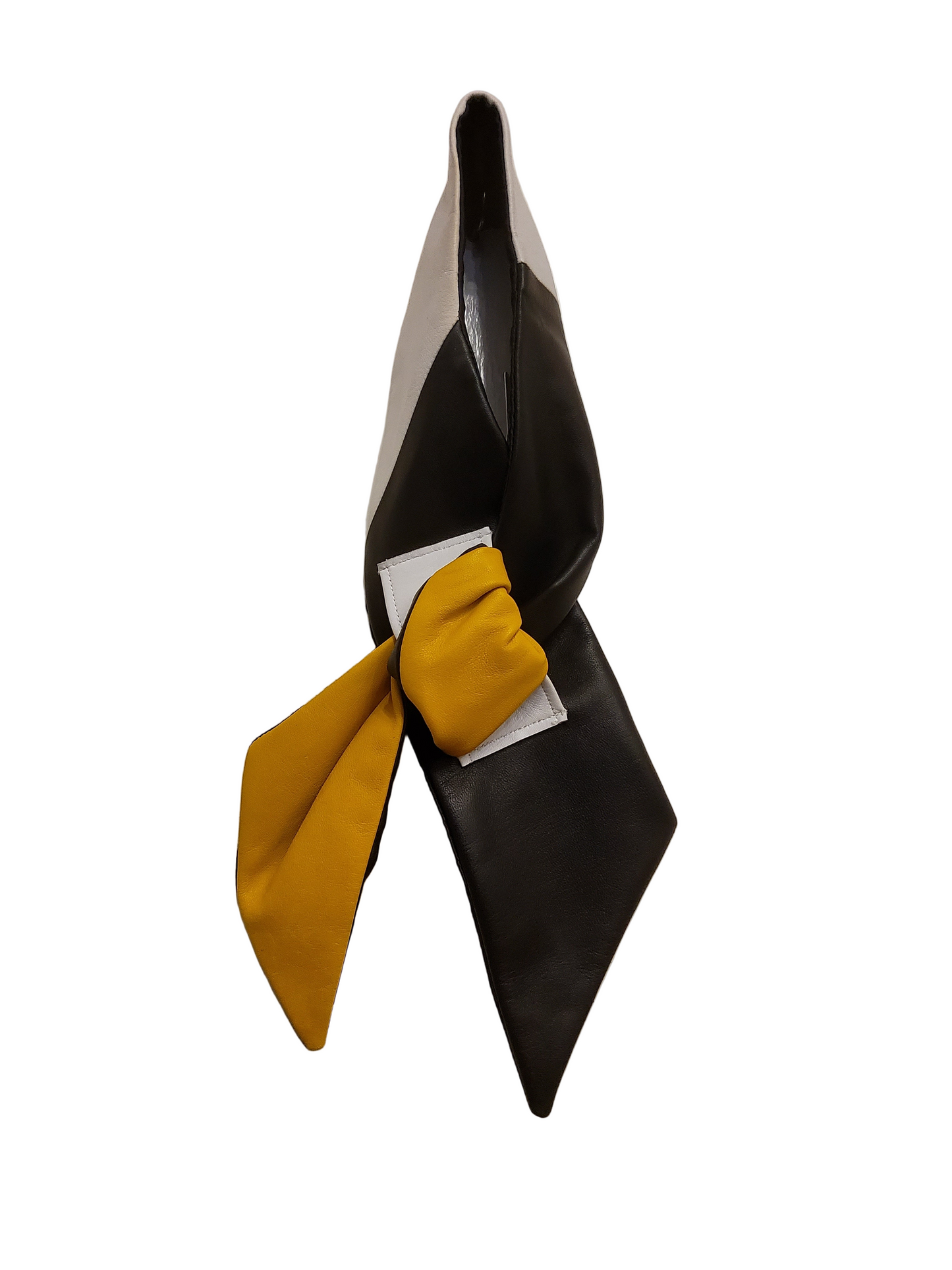 Black, mustard and white lamb's leather neck scarf