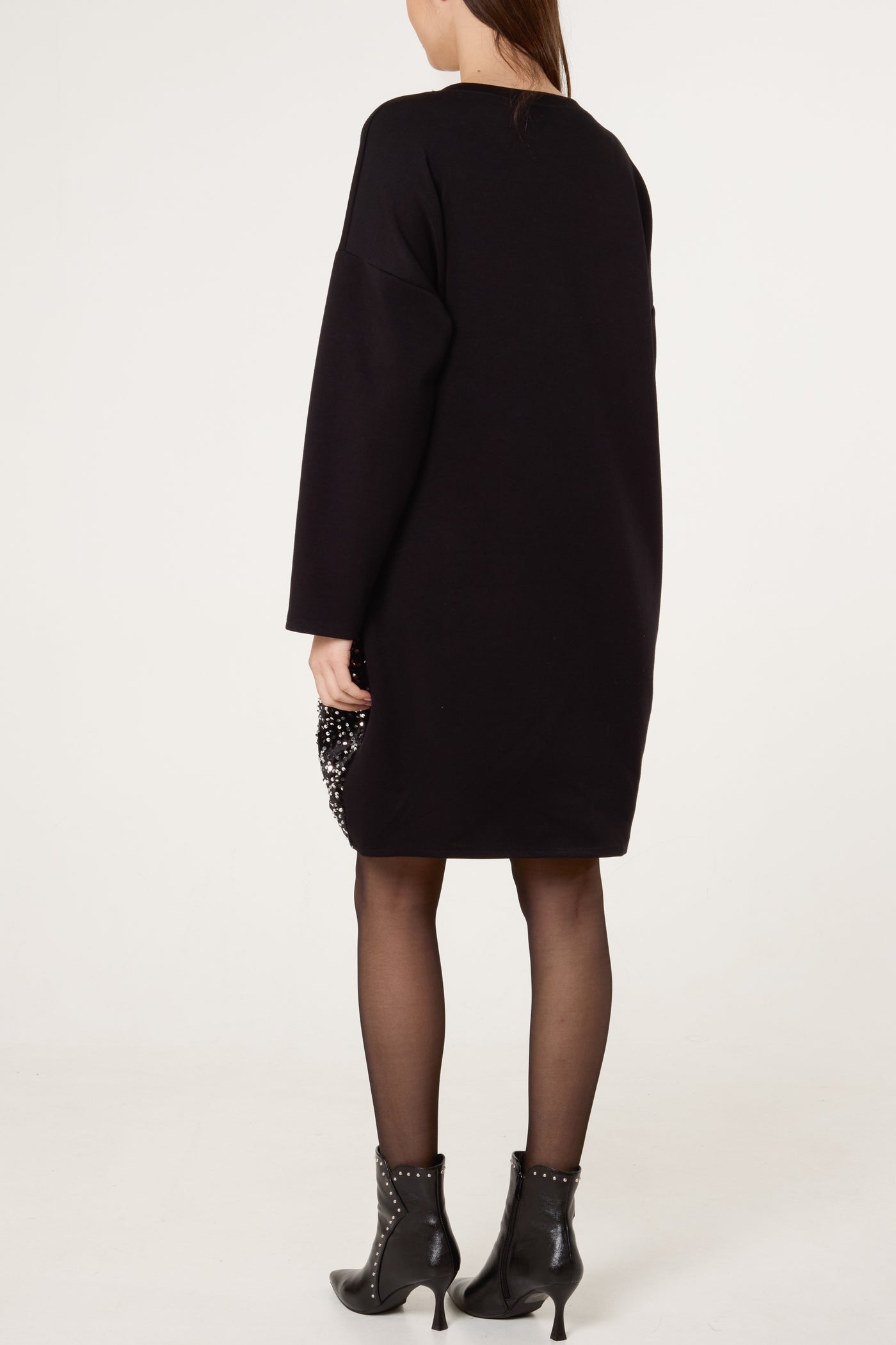 Soft Black and Silver Sequin Oversized Dress