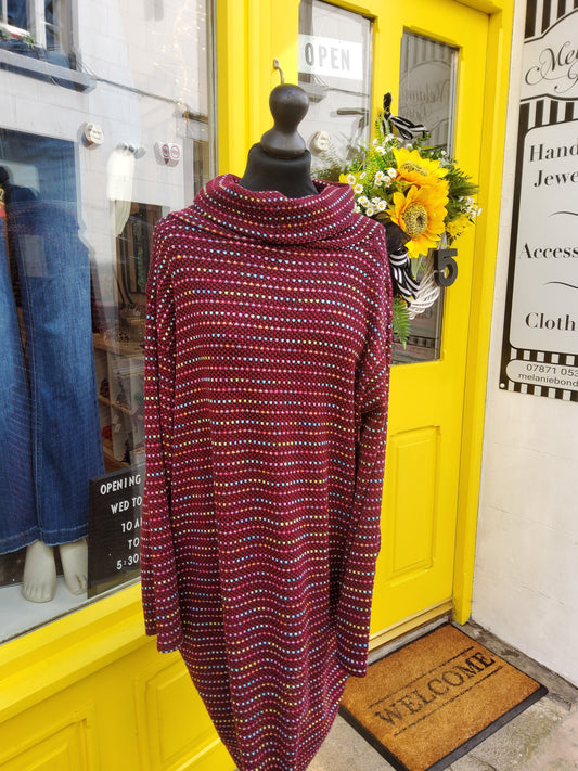 Burgundy Spot Cowl Neck Tunic