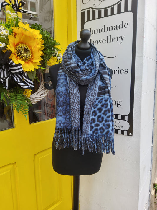 Multi animal print blue & black blanket scarf