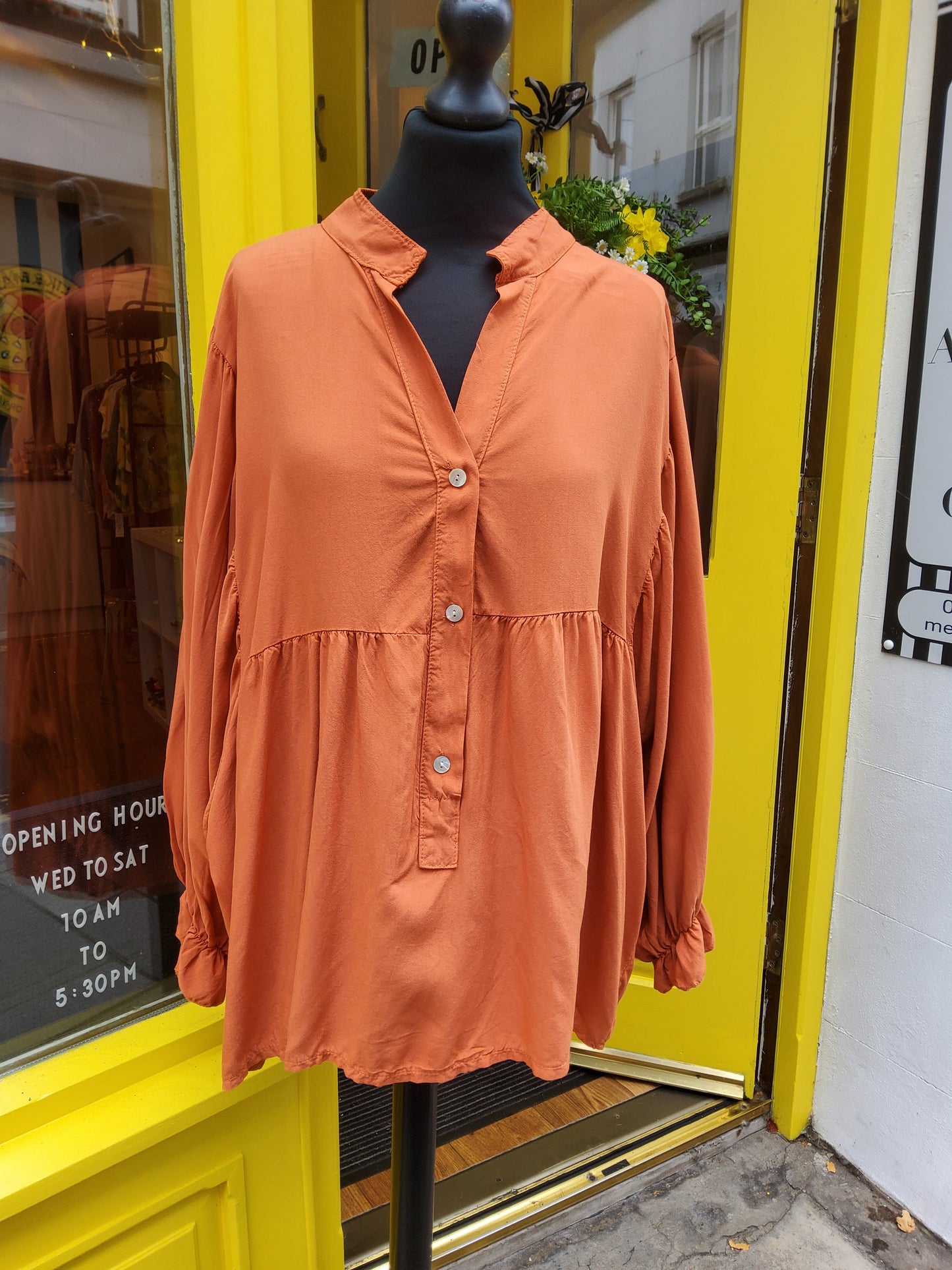 Rust Batwing Ruffle Sleeve Smock Blouse