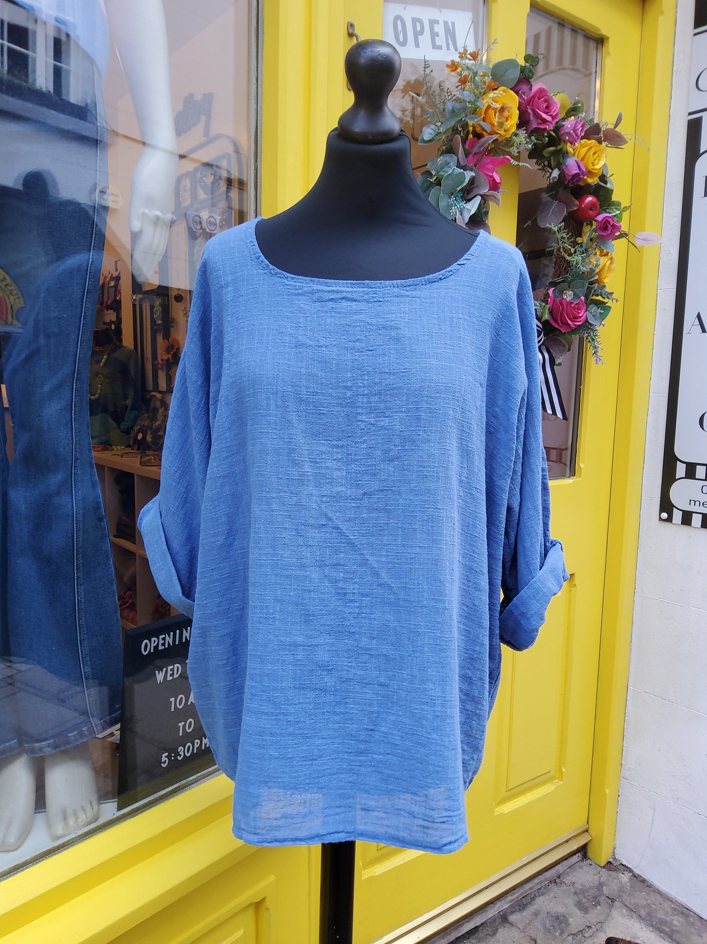 Blue Loose Linen Blouse