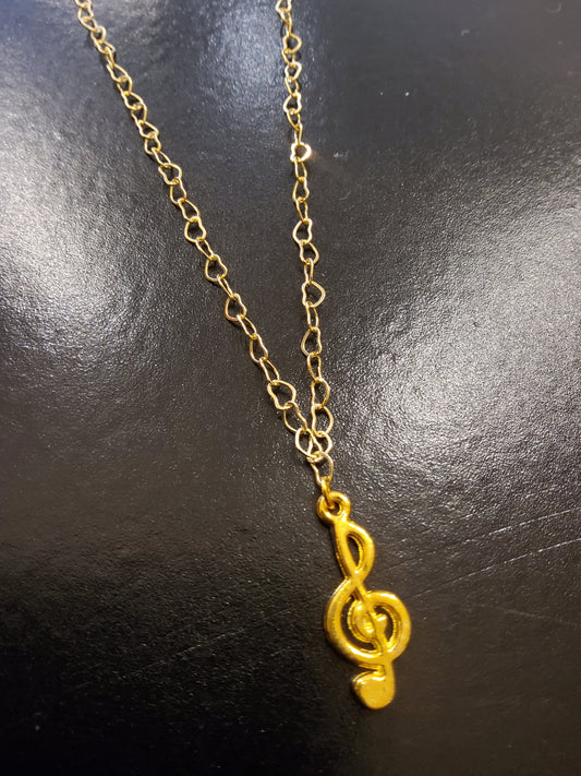 Gold Treble Clef Heart Detail Necklace