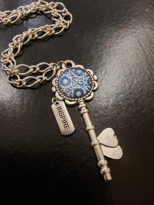 Inspire Double Heart Silver Key Necklace