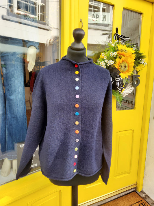 Navy Velvet Buttoned Cardigan