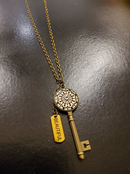 'Beautiful' Bronze Key Necklace