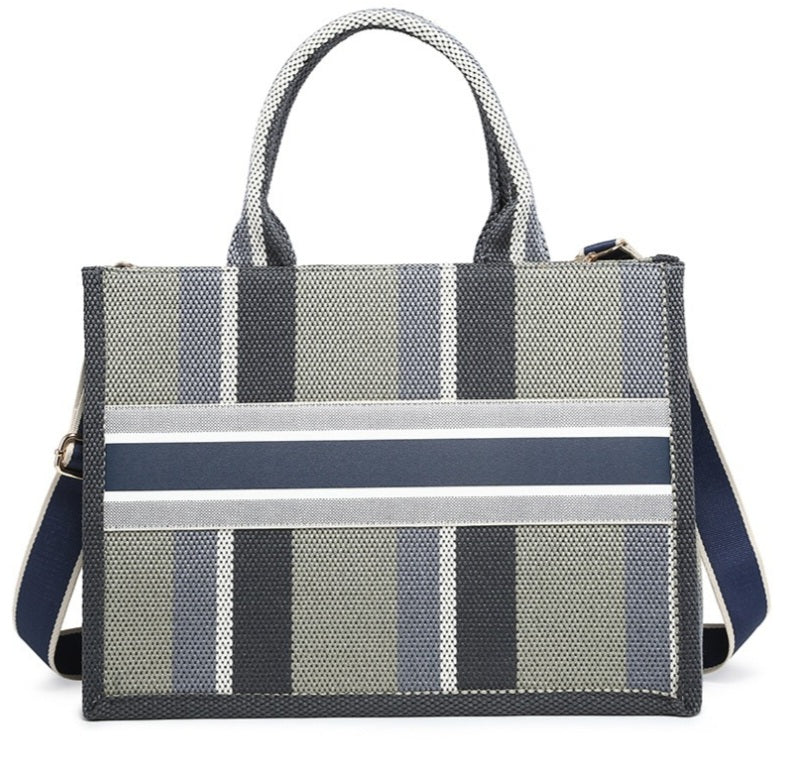 Navy Stripe Structured Tote Bag