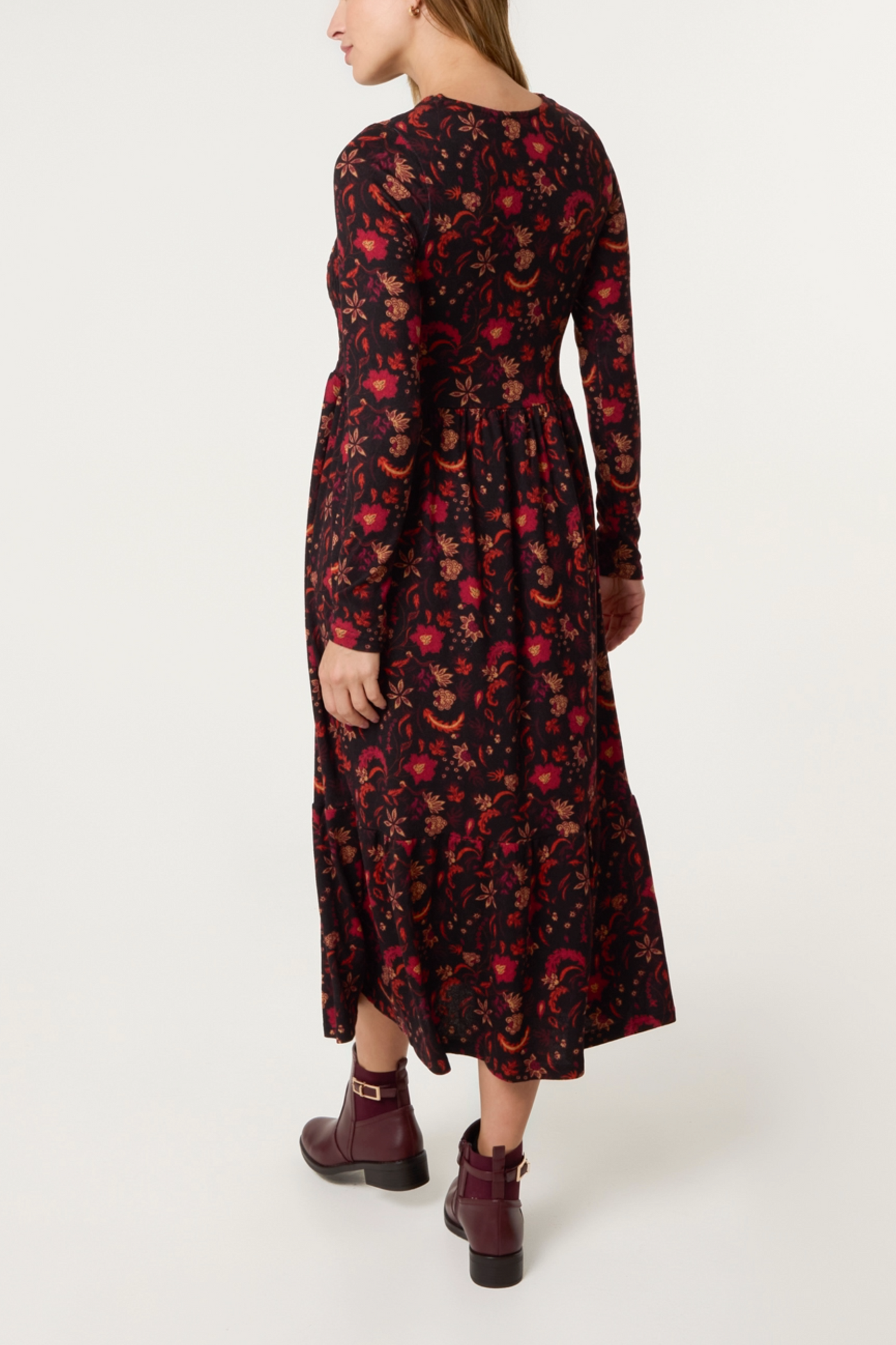 Red and Black Floral Soft Dress