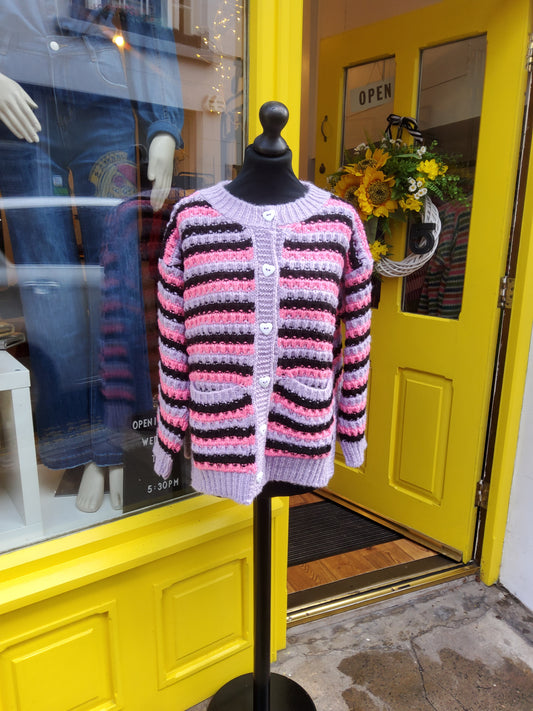 Bernice Stripe Cross Stitch Cardigan - Lilac