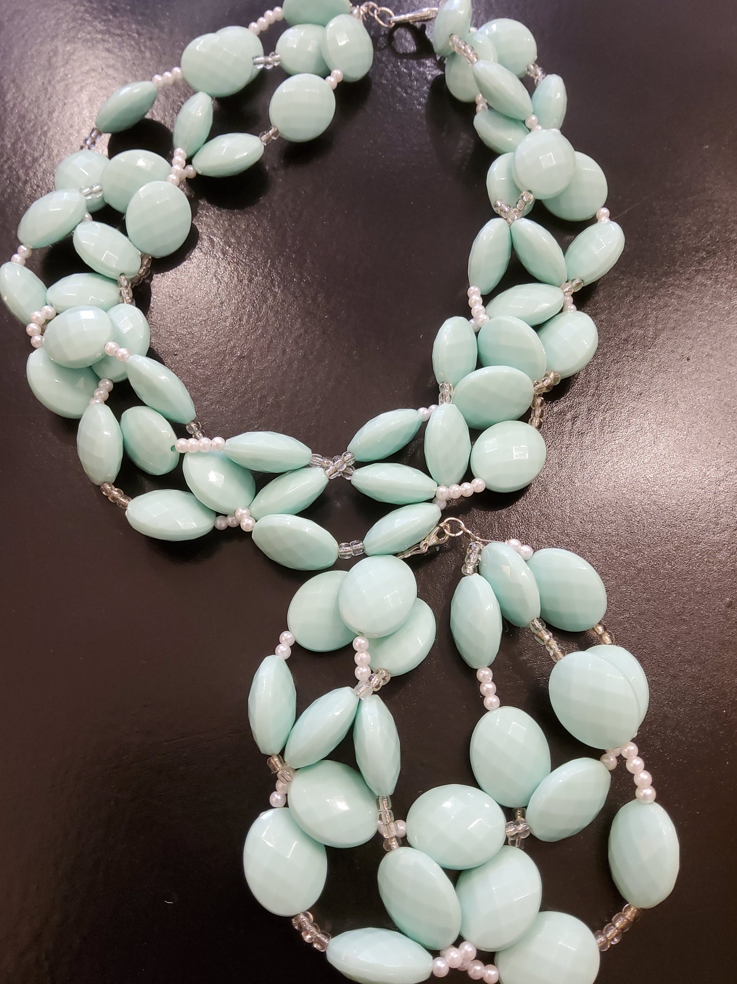 Mint Green Plaited Beaded Necklace