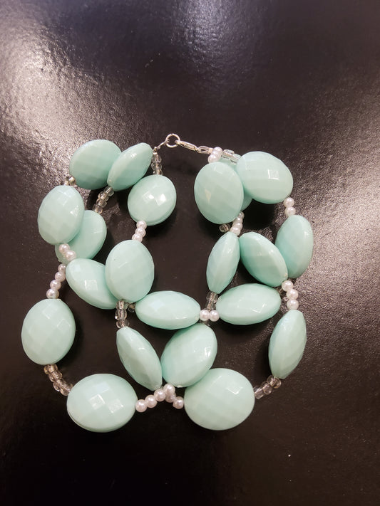 Mint Green Plaited Beaded Bracelet