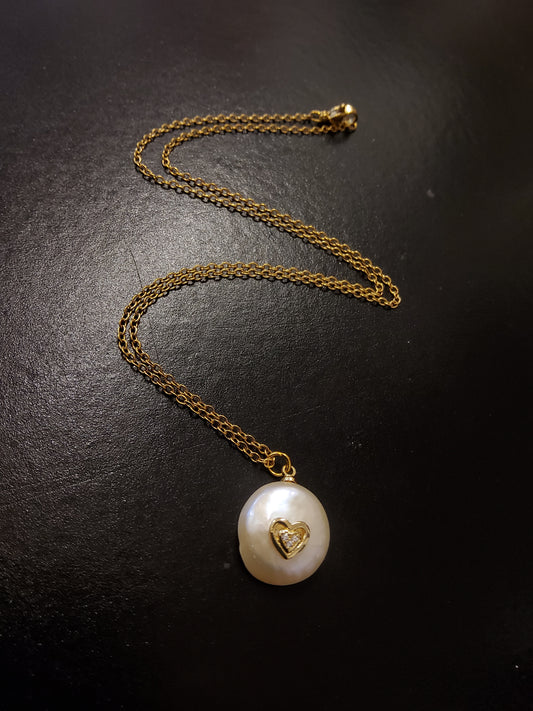 Freshwater Baroque Pearl Necklace with gold heart appliqué