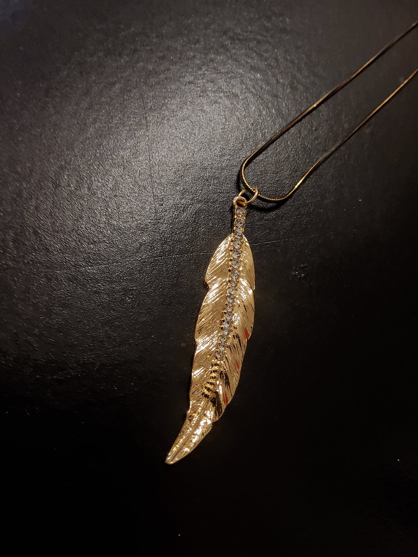 Diamanté Gold Feather Necklace with Black and Gold