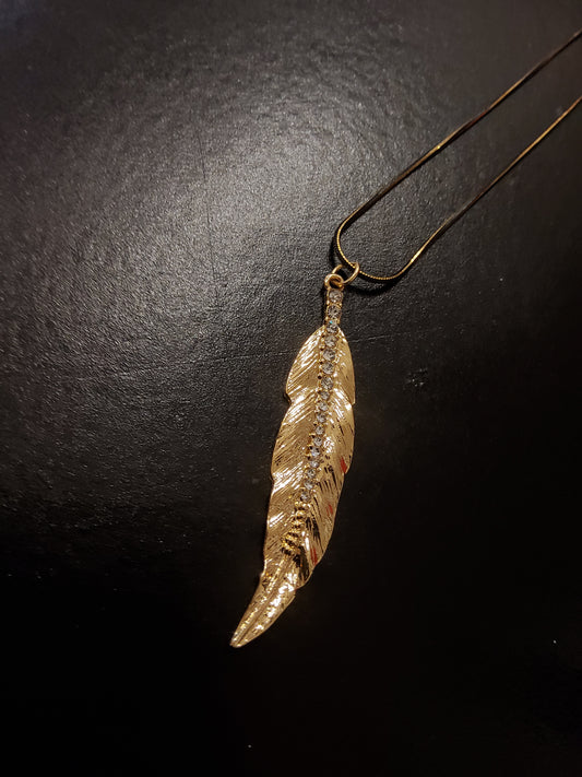 Diamanté Gold Feather Necklace with Black and Gold