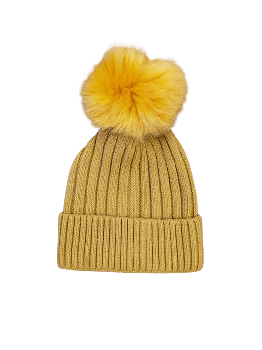 Mustard Knit PomPom Hat