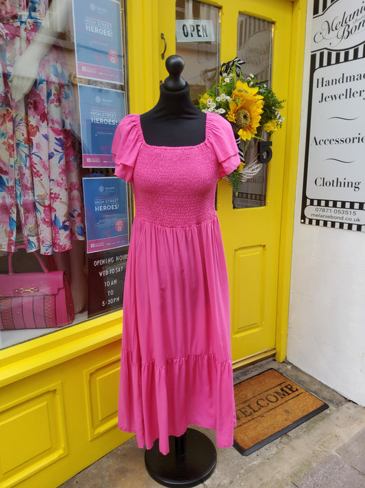 Pink Square Neck Smock Dress