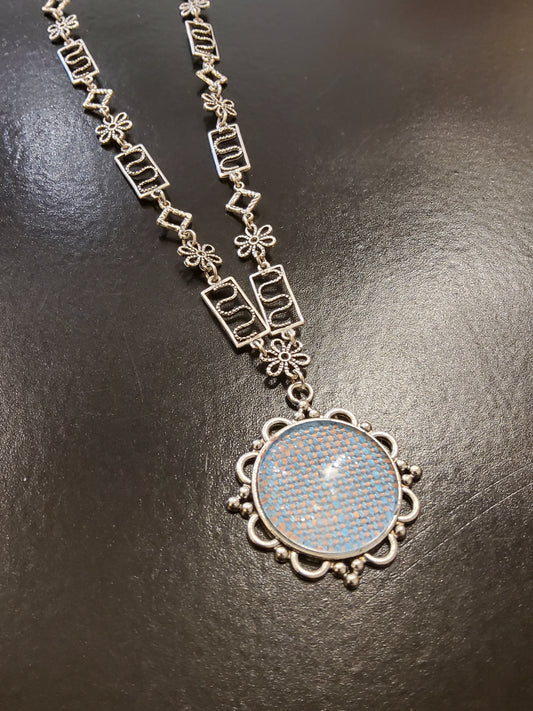 Irish linen necklace in Blue and Blush
