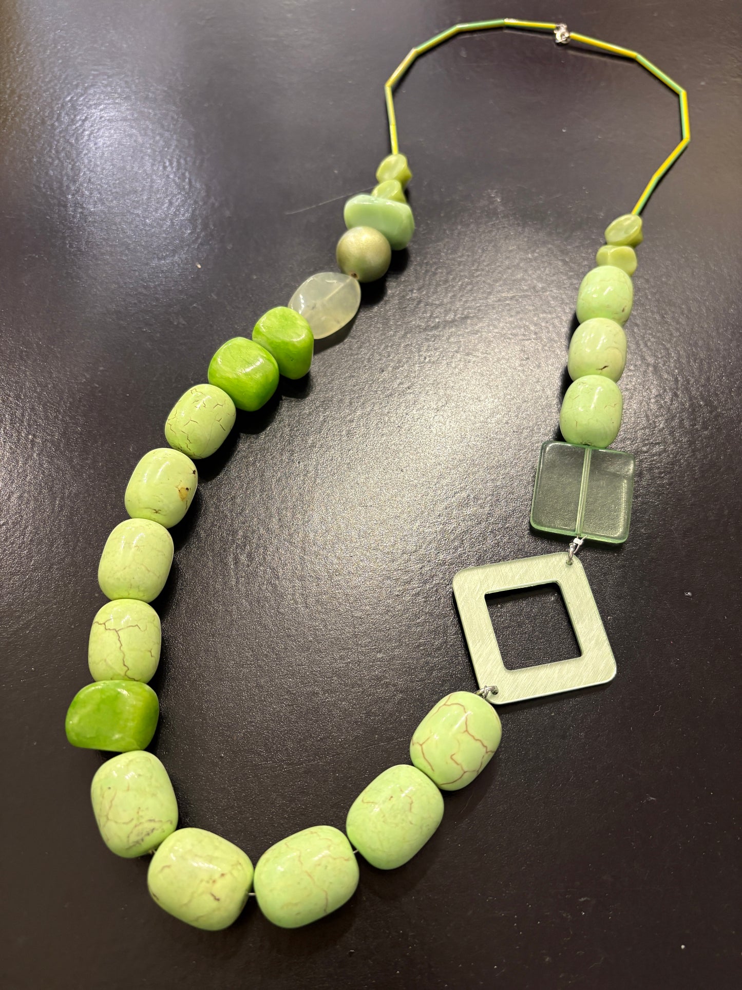 Beaded lime green elasticated bracelet