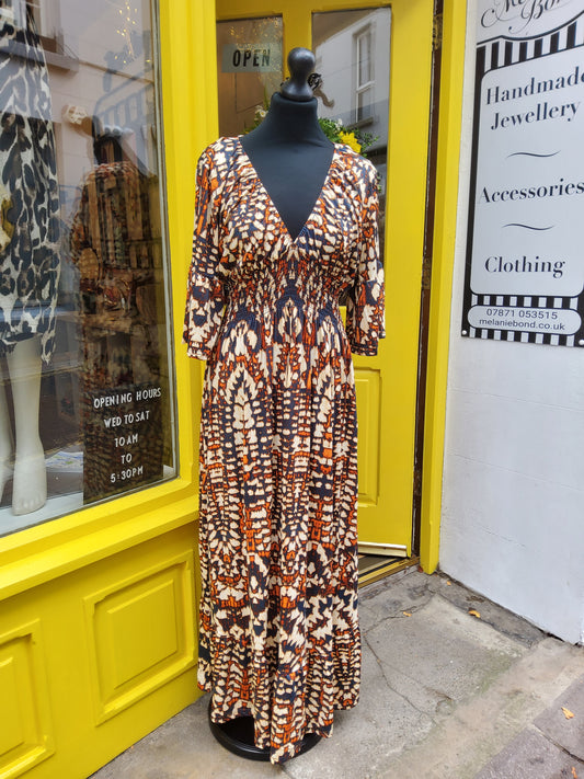 Kaleidoscope Print Shirred Stretch Dress