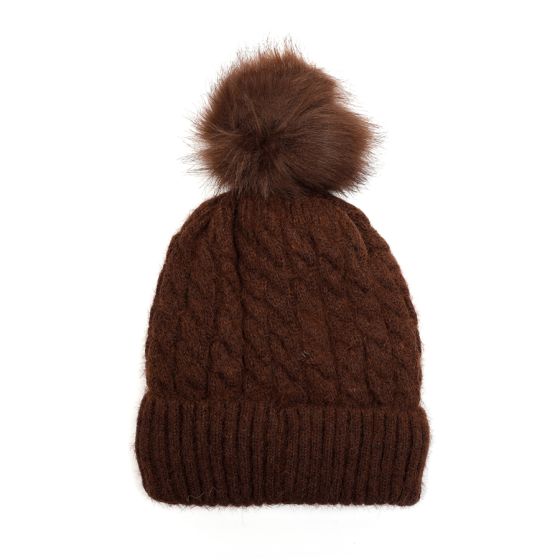 Brown Knitted Bobble Hat