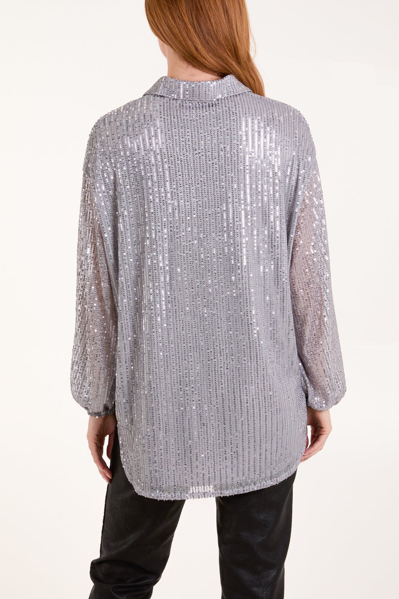 Silver Long Sleeve Sequin Shirt