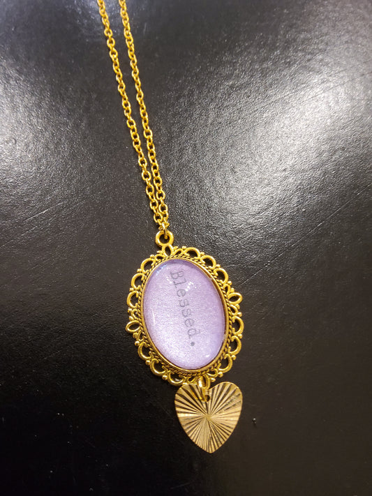 Purple Blessed Necklace with Gold Chain and Heart