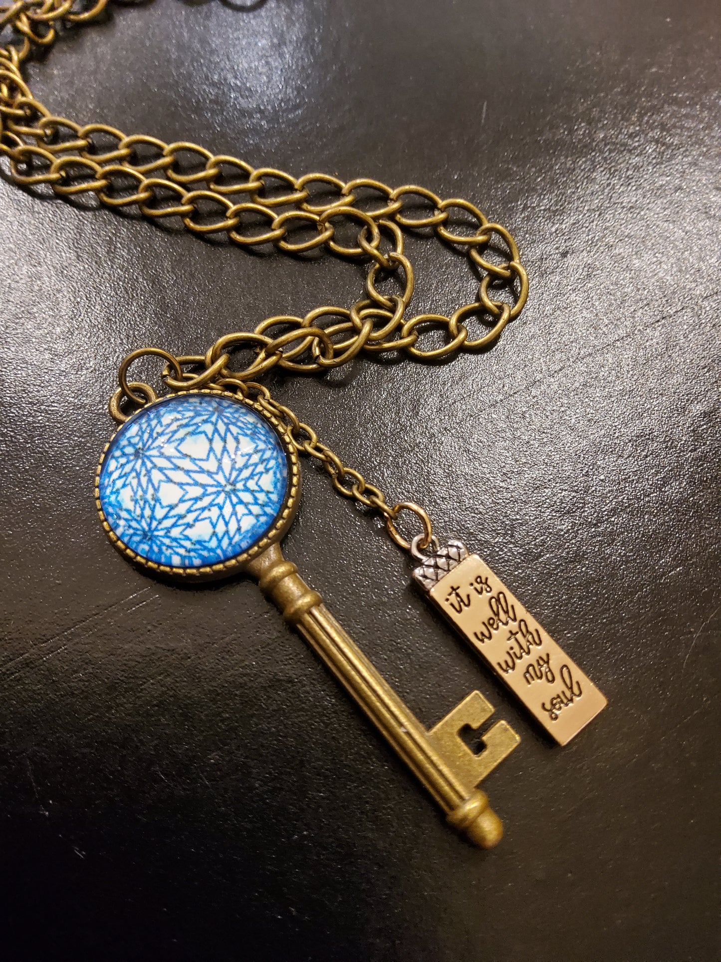 'It is well with my soul' Blue Key Necklace