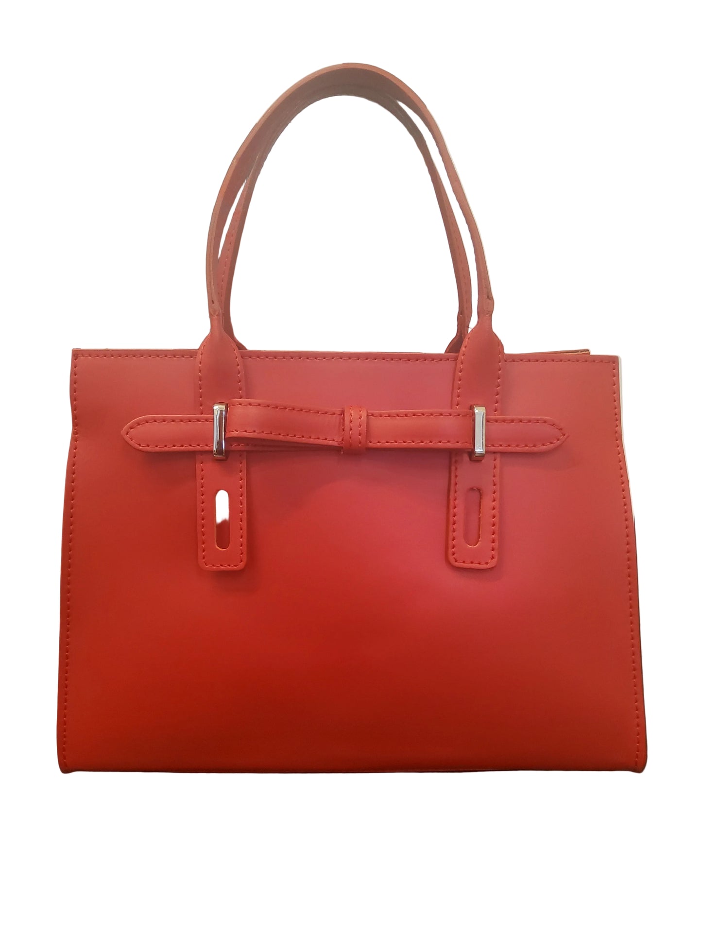 Red Leather Tote Bag With Bow Details