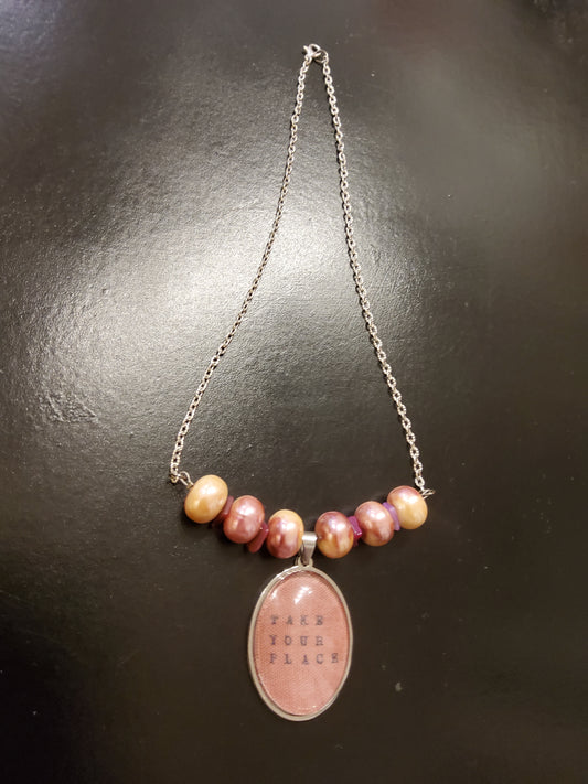 'Take your place' Linen Beaded Necklace