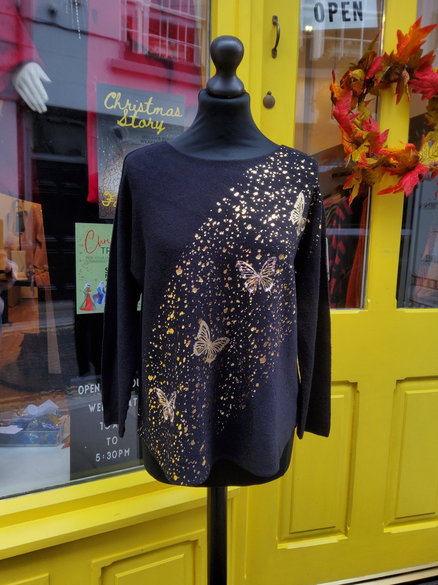 Black Gold Foil Butterfly Jumper