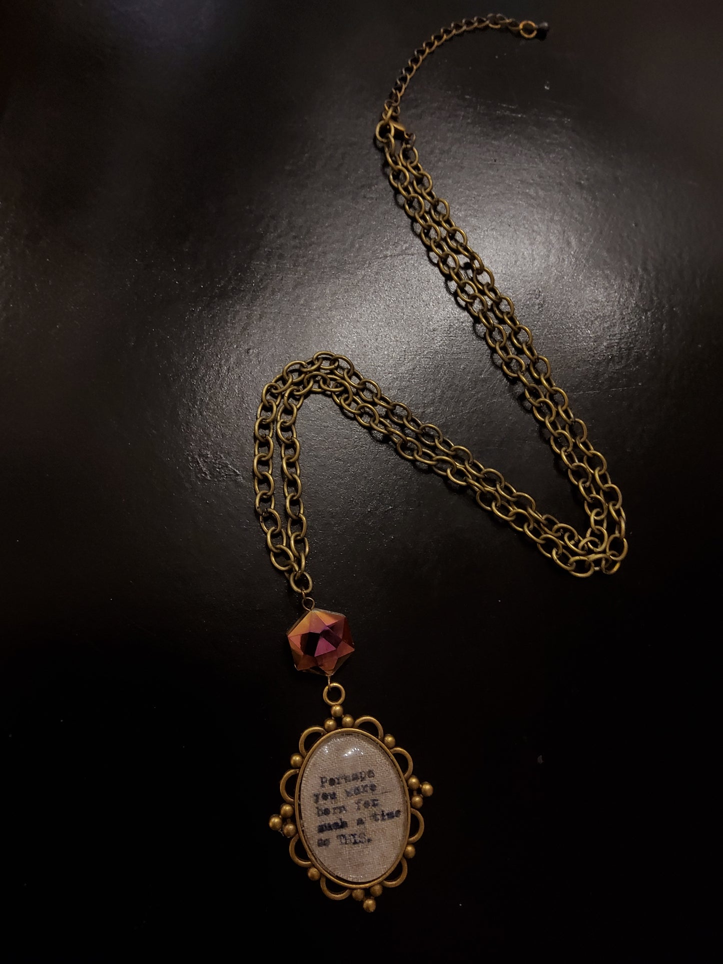 'For such a time as this' Red Crystal Bronze Necklace