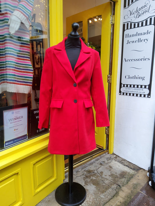 Bright red long blazer style Autumn coat