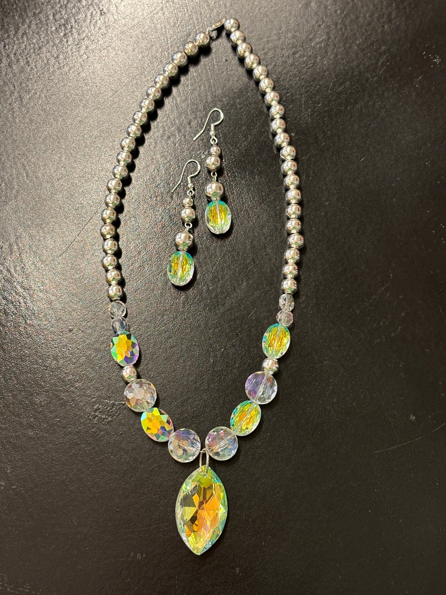 Faceted aurora borealis crystal beaded necklace