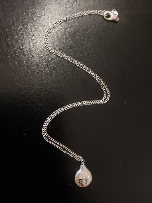 Freshwater Baroque Pearl Necklace with silver heart appliqué