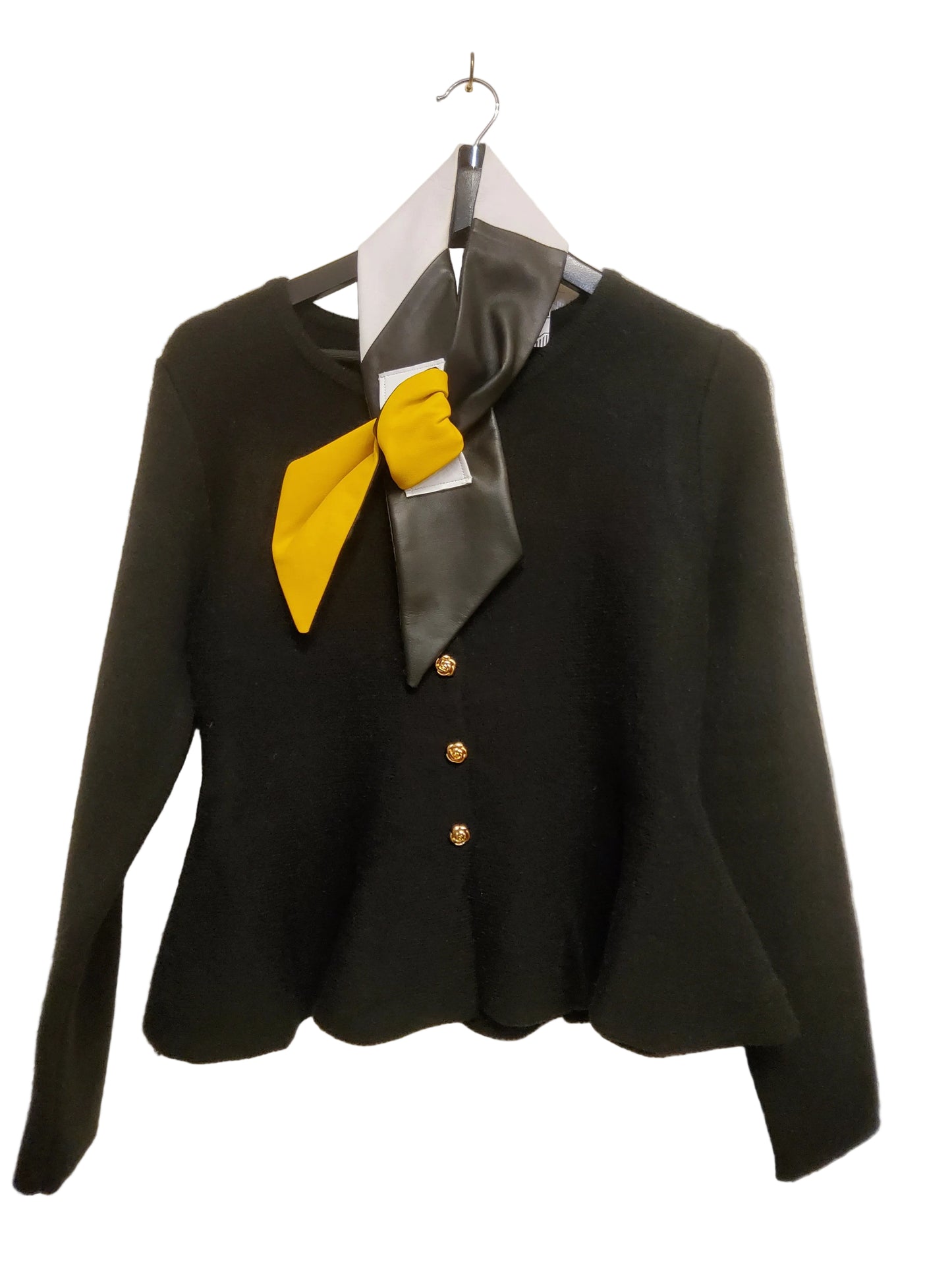 Black, mustard and white lamb's leather neck scarf