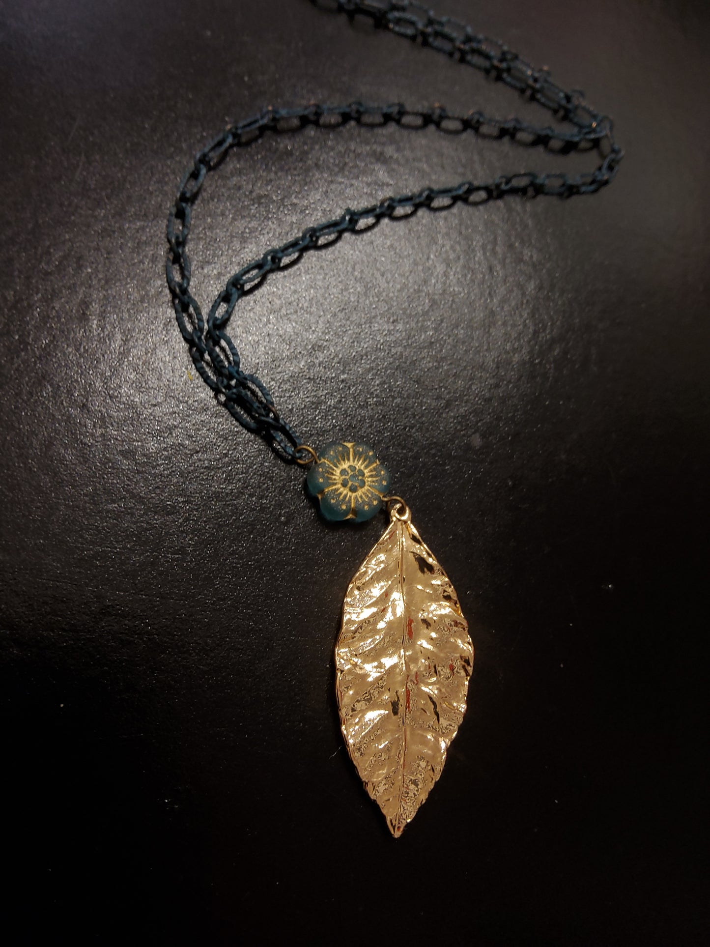 Gold Leaf Teal Necklace