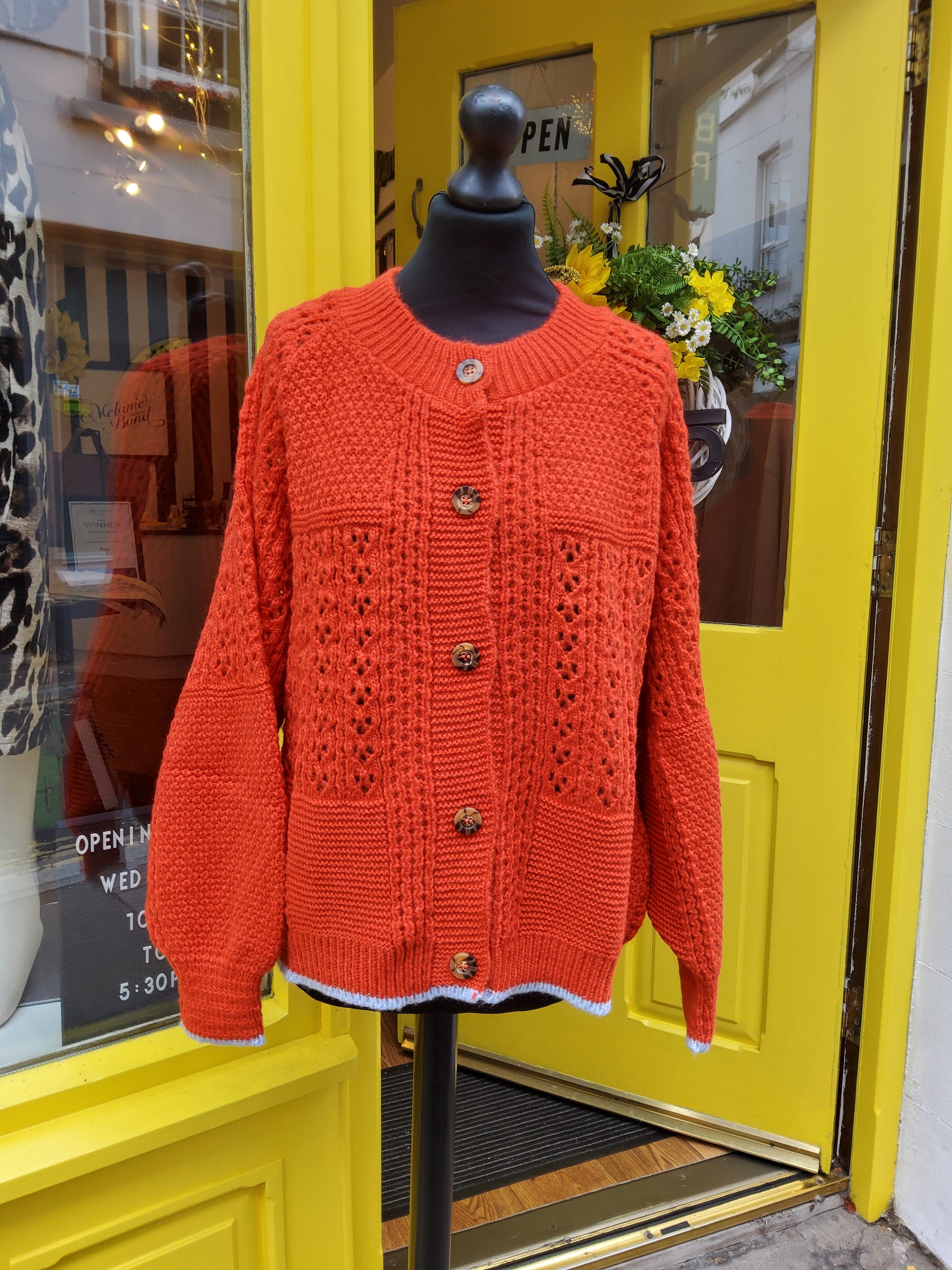 Cara & the Sky Brigit Pointelle Stitch Balloon Sleeve Cardigan available in Northern Ireland