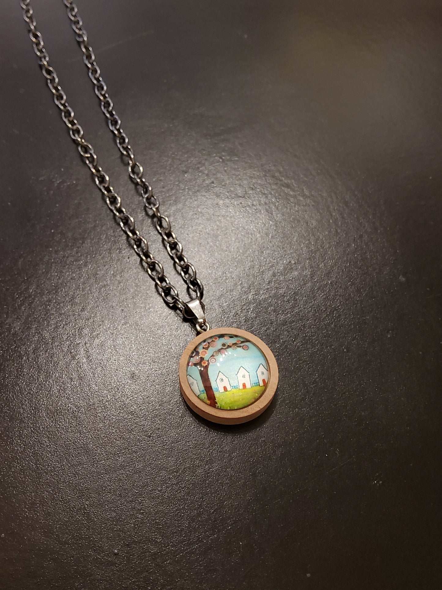 Wooden Pendant Village Necklace