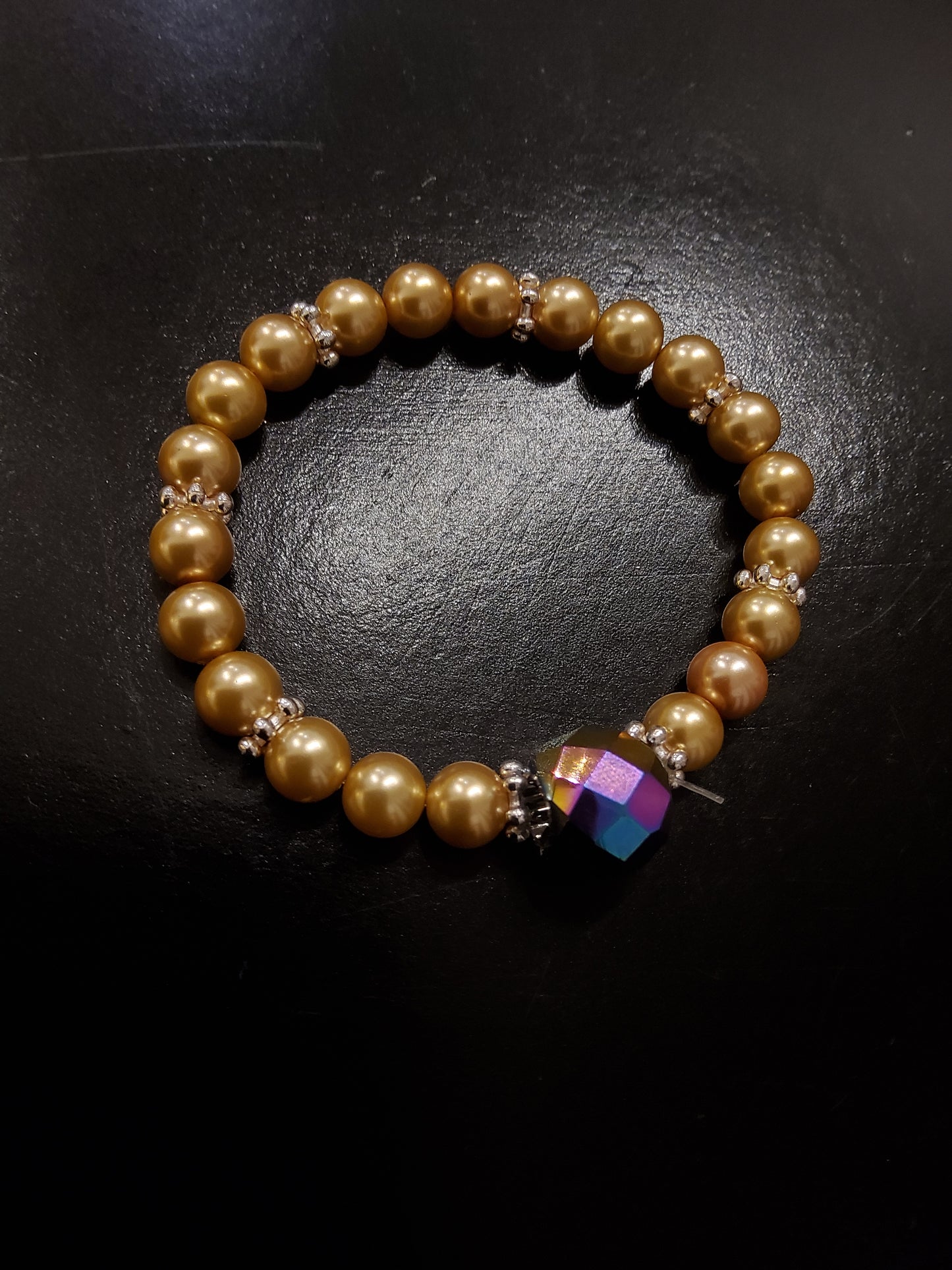 Bronze Pearl Bracelet with Small Purple Crystal