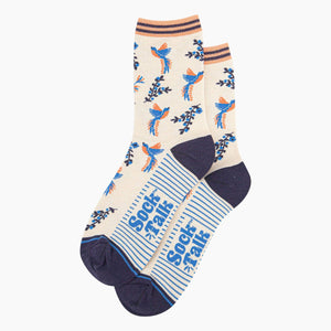Women's Bamboo Socks - Cream, Hummingbird Floral