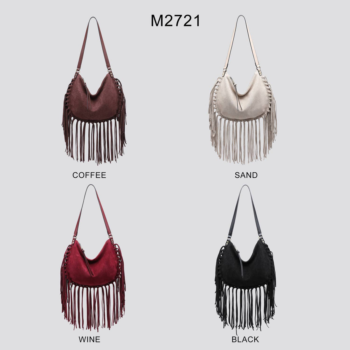 Faux Suede Wine Crossbody Bag with Fringing