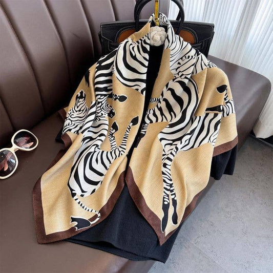 Zebra Pattern Square Cotton Scarf