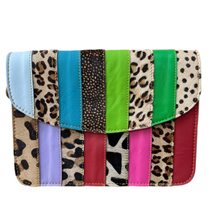 Multi Colour Animal Print Stripe Leather Bag